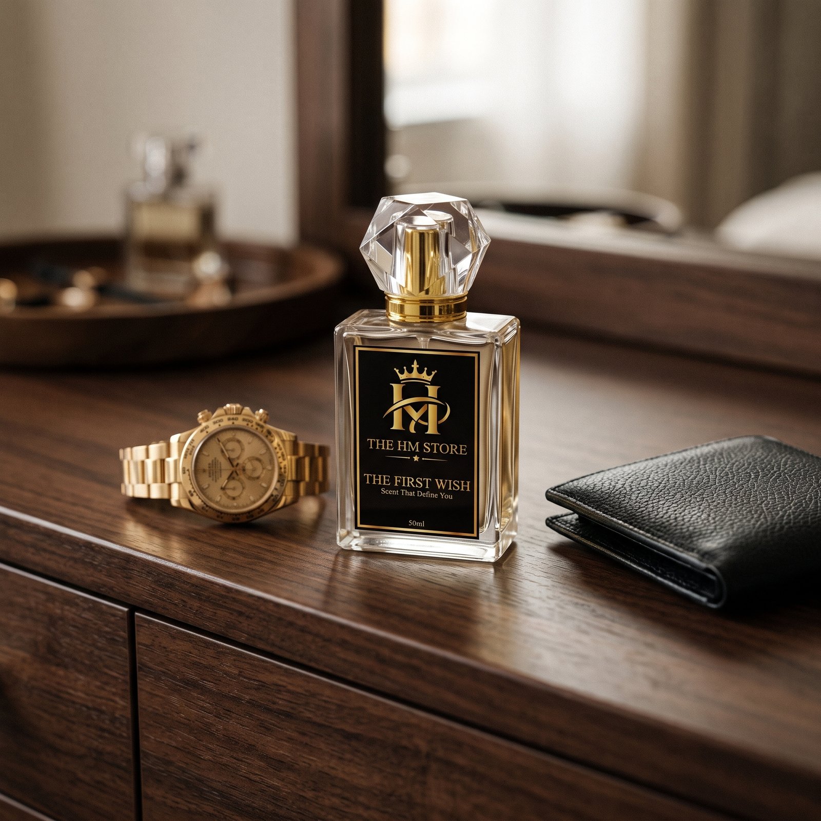 Home perfume bottle on wooden dresser 2k 20261009150408
